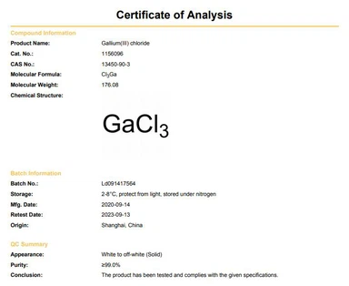 13450-90-3 Gallium(III) Chloride COA | Shaanxi BLOOM Tech Co., Ltd 13450-90-3 Gallium(III) Chloride COA | Shaanxi BLOOM Tech Co., Ltd